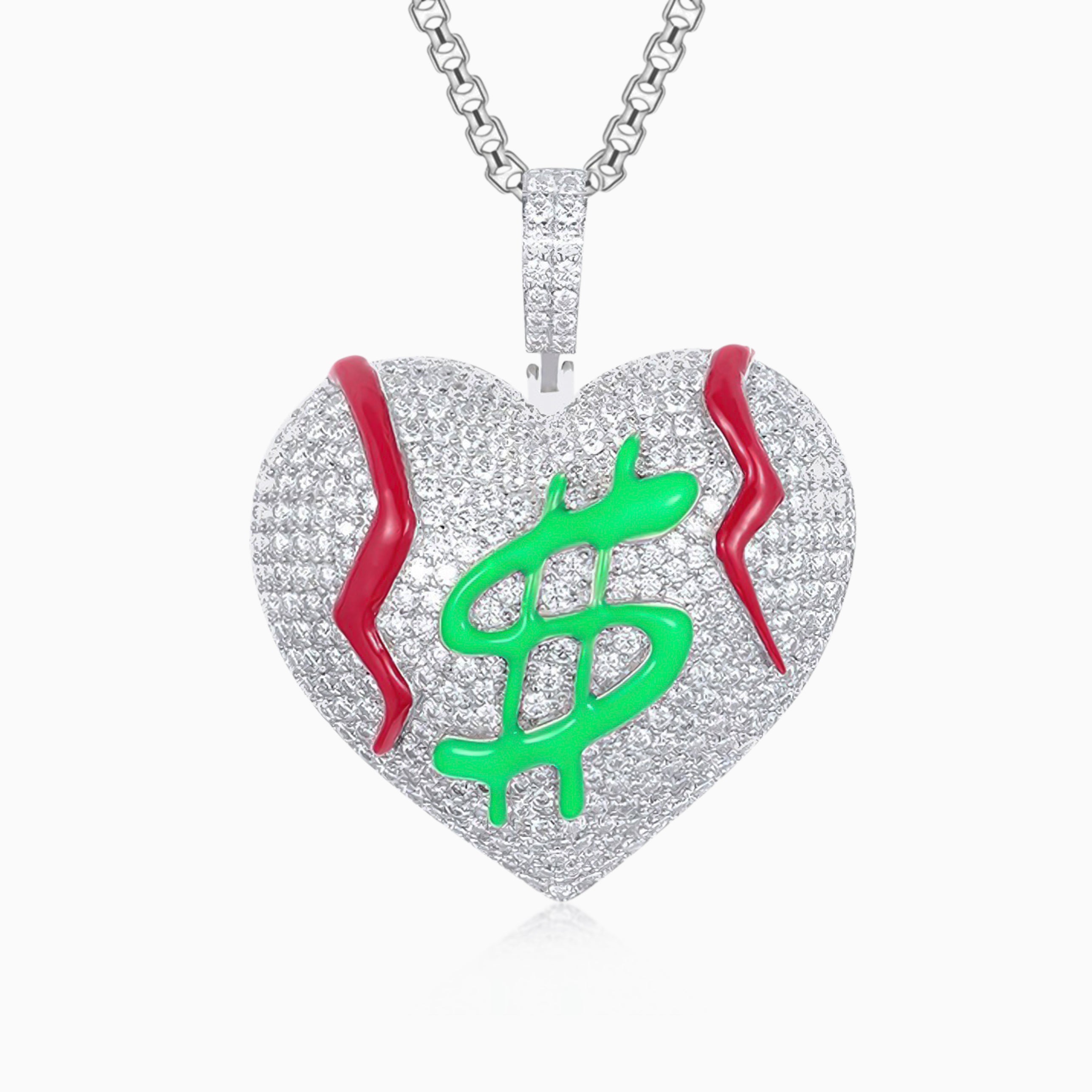 Luminous Dollar Heart Pendant in White Gold