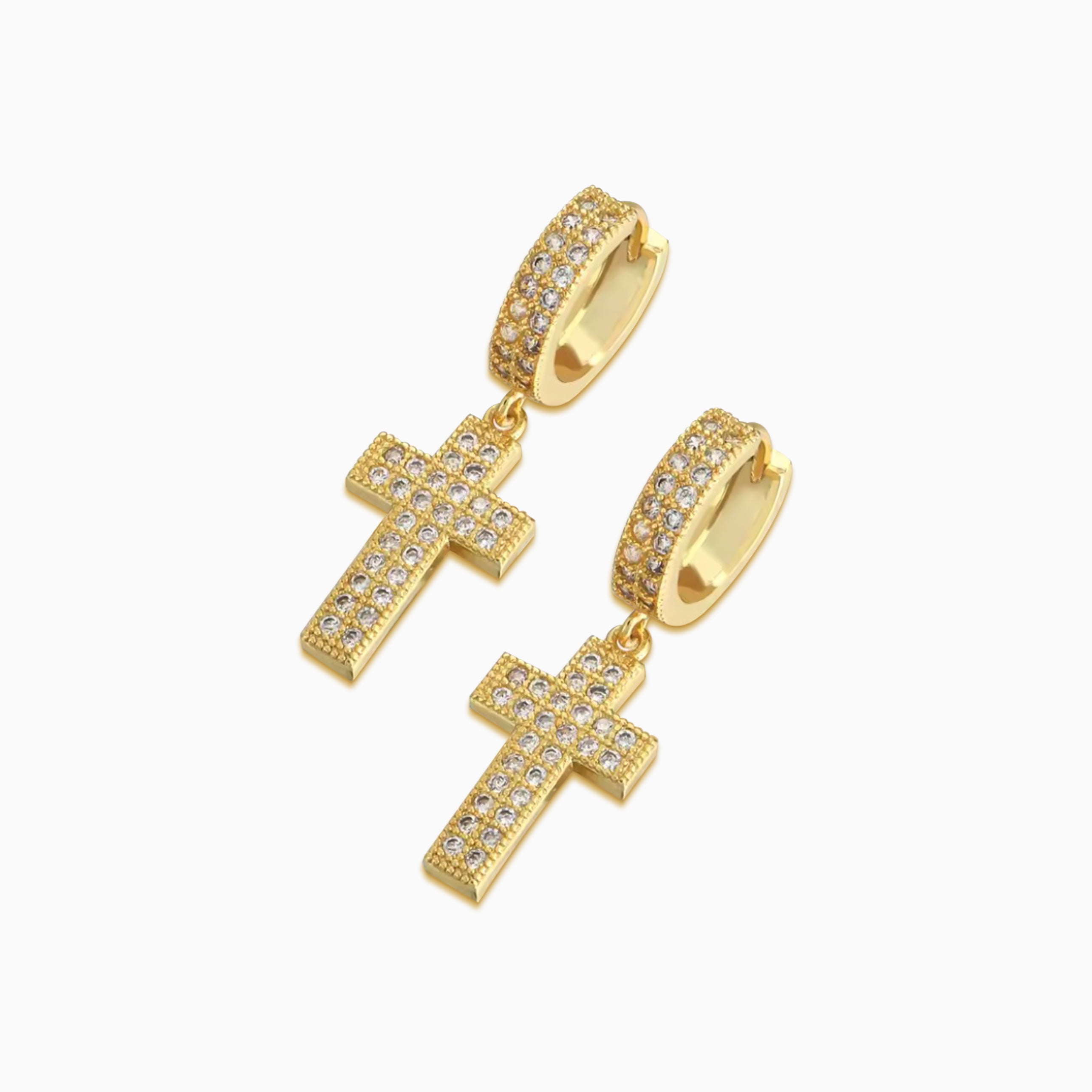 18K Gold Hanging Cross Earrings
