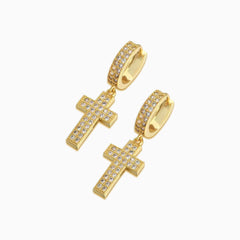 Pendientes Cruz Colgante Oro 18K