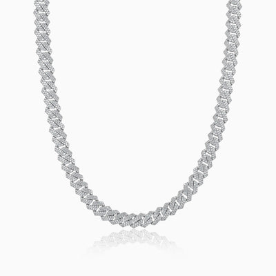 Cadena Cubana Prong 10 Mm Oro Blanco