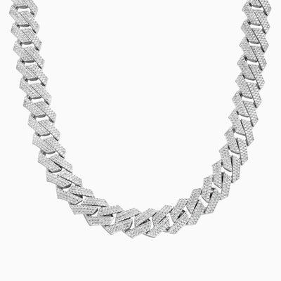 Cadena Cubana Prong Premium 20 mm Oro Blanco