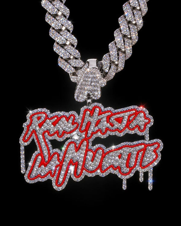 Colgante Real Hasta la Muerte Baguettes Oro Blanco, hecho por Ice Baby