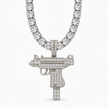 Colgante Uzi VVS Moissanite + Plata 925 Oro Blanco
